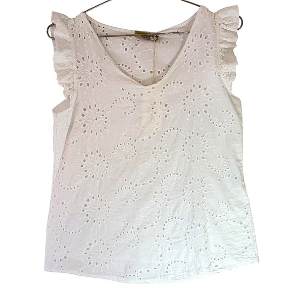 Valentina Naldi White Eyelet Flutter Sleeve Fairy Top 100% Cotton Made in Italy - Picture 1 of 9